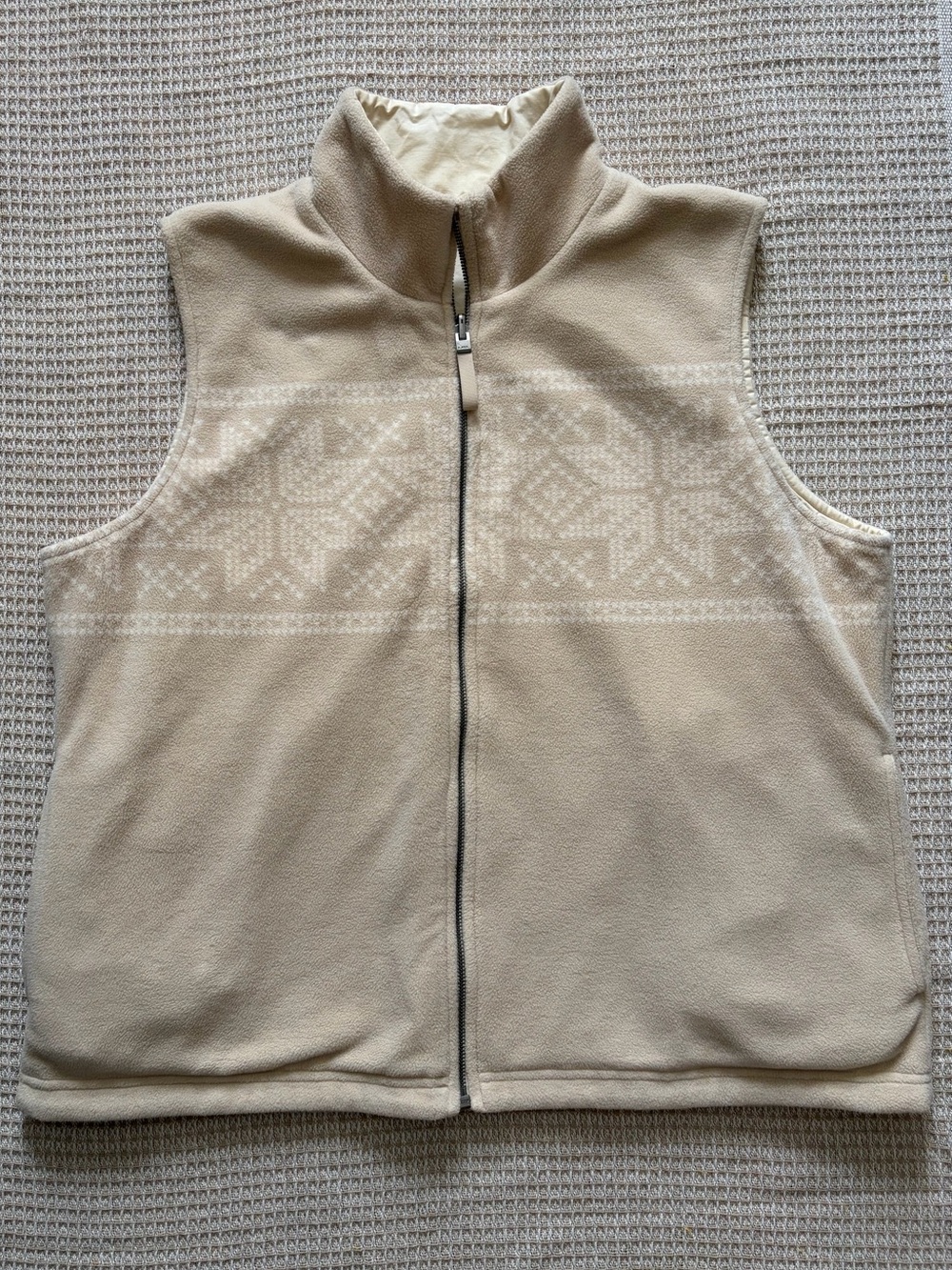 *Flaws* RL Cream Fleece Zip-Up Fleece Vest with Snowflake Pattern Reversible XL
